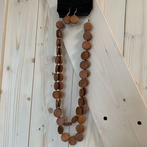 2 PIECE Circular Wooden Matching Necklace and Earrings